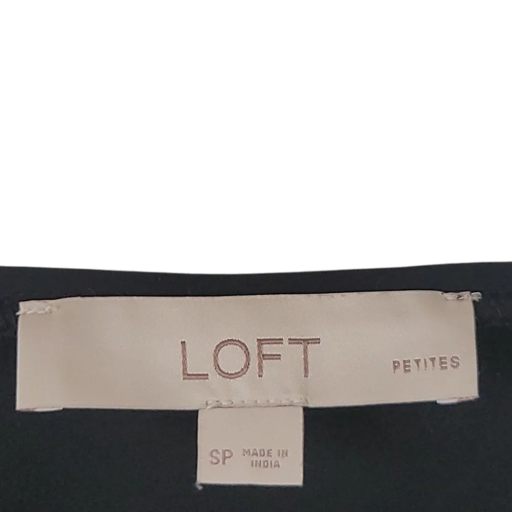 LOFT Small Petite Black Semi Sheer Blouse Puff Sleeve Button Cuff Classic Top